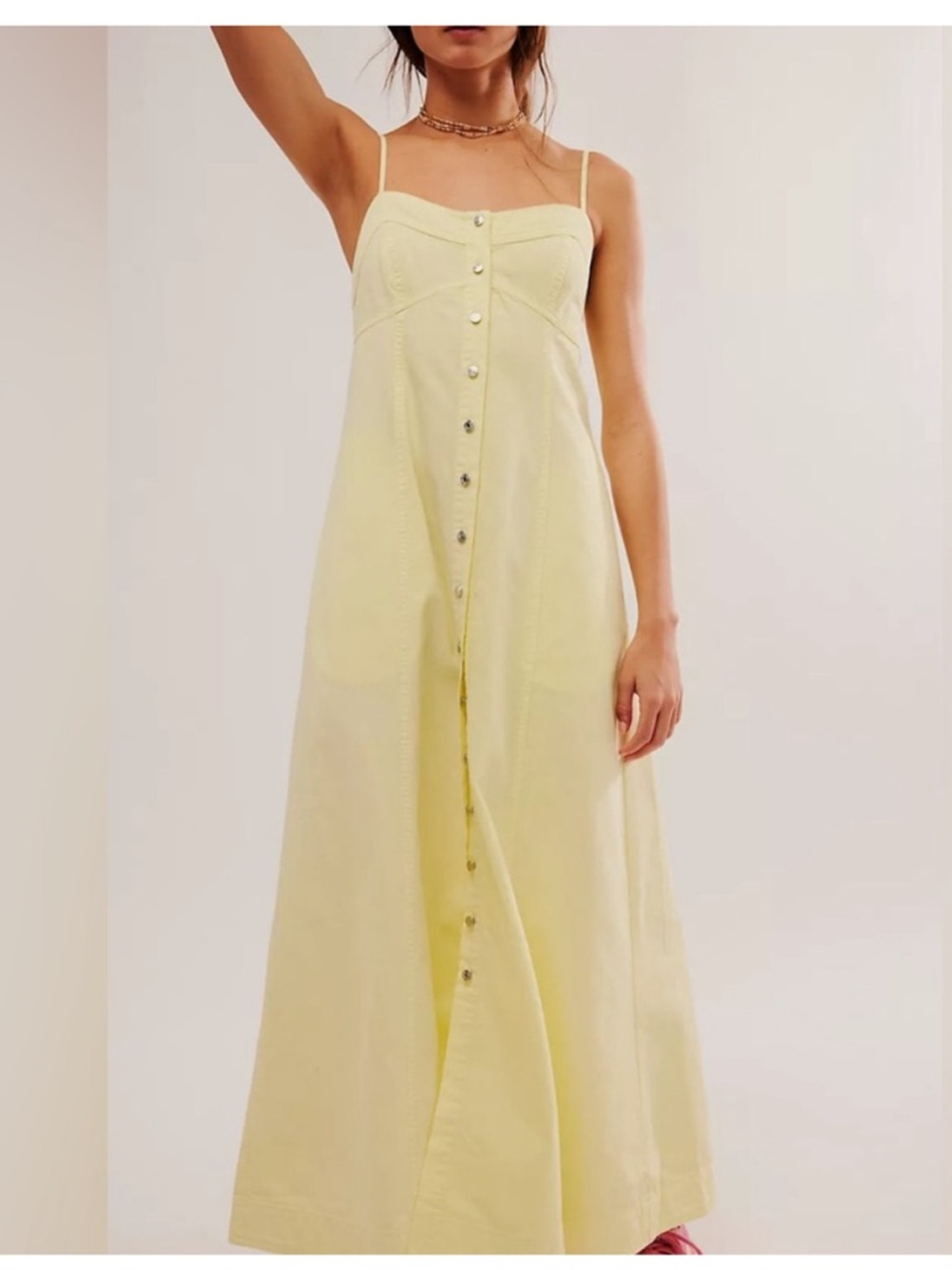 Free People Just Jill Butter Yellow Button-Front Maxi Dress